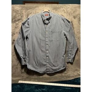IZOD Men’s Blue Plaid Long Sleeve Button Down Shirt 100% Cotton Size Large